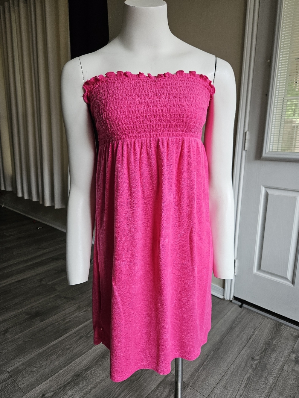NWT Wild Fable Hot Pink Smocked Terry Cloth Swim Cover-Up Dress